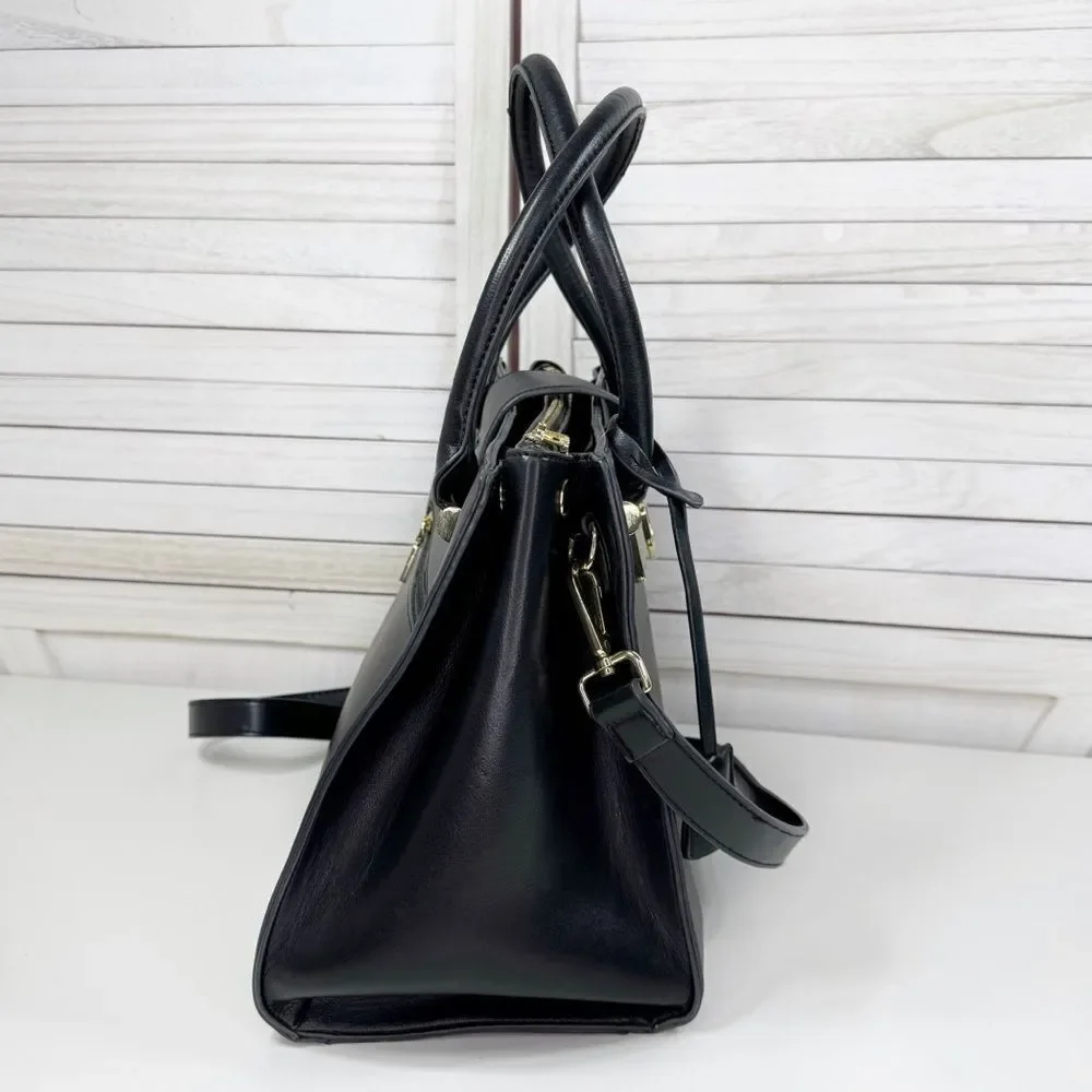 La Terre Multi Compartment Satchel Bag Handbag Purse Black Large